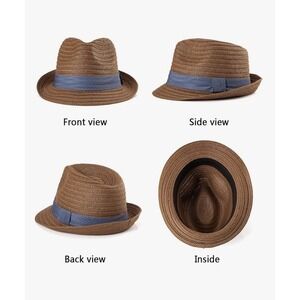 Unisex‎ Trilby Fedora Panama Hat Coffee L/XL Woven Straw Tweed Beige Brown Crown